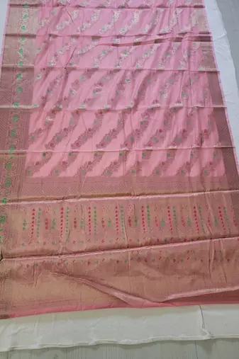 Light Pink Paithani silk blend Zari Weaving Saree