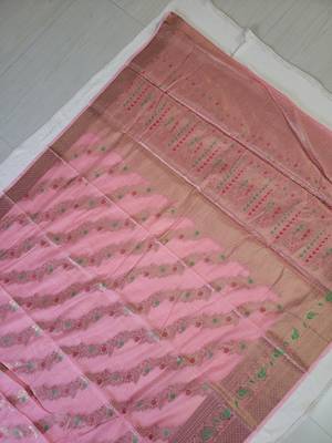 Light Pink Paithani silk blend Zari Weaving Saree 3