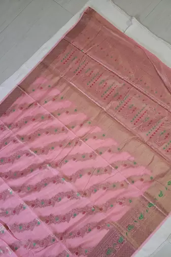 Light Pink Paithani silk blend Zari Weaving Saree