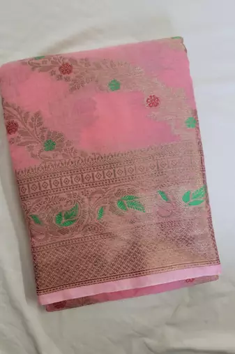 Light Pink Paithani silk blend Zari Weaving Saree