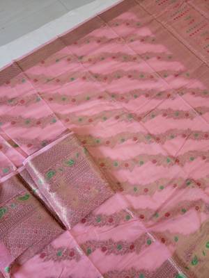 Light Pink Paithani silk blend Zari Weaving Saree 5