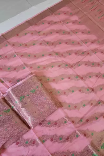 Light Pink Paithani silk blend Zari Weaving Saree