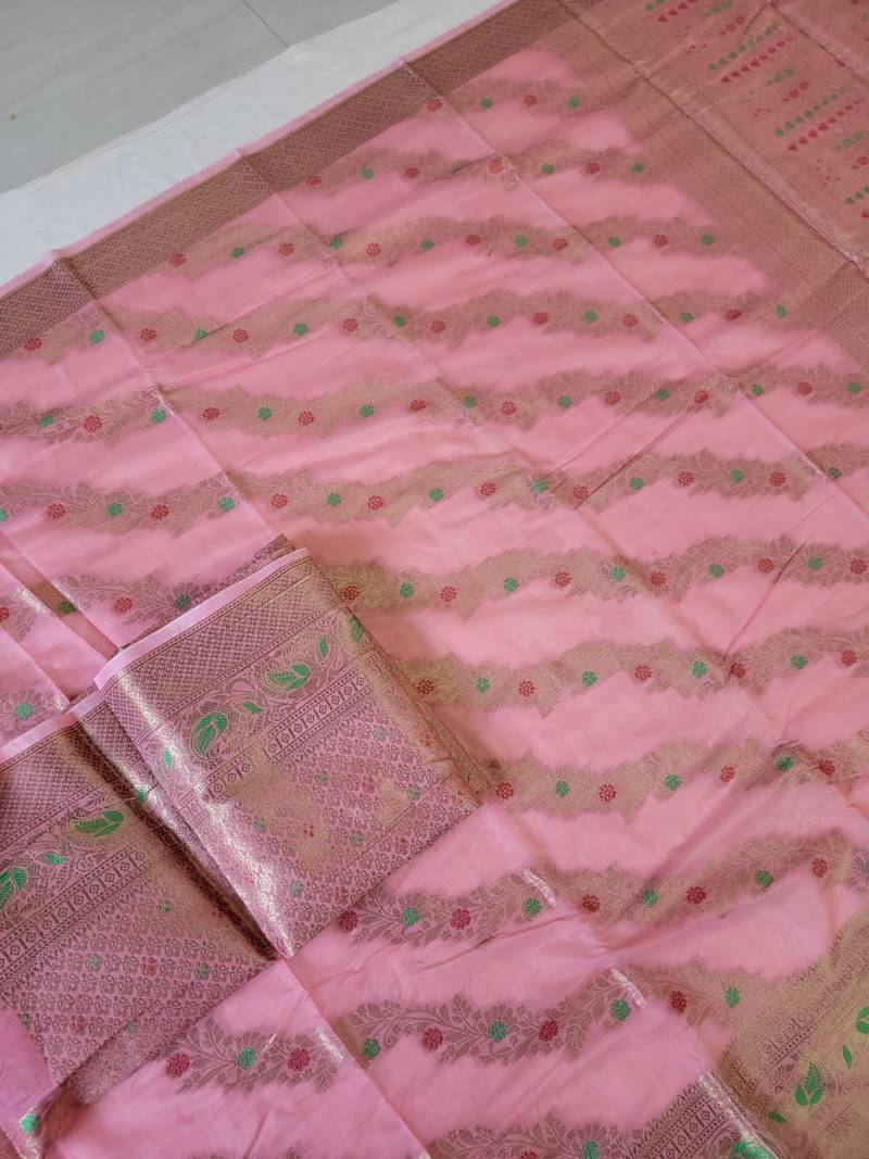 Light Pink Paithani silk blend Zari Weaving Saree