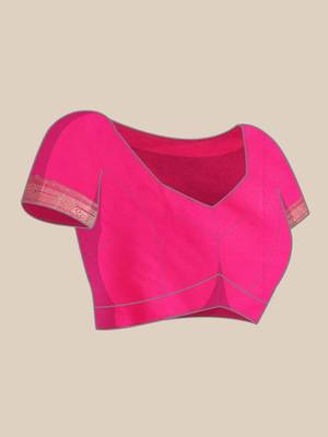 Pink paithani silk blend saree with unstitched blouse  5
