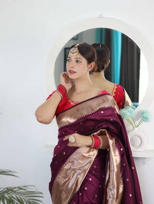 Purple paithani silk blend saree with unstitched blouse 2