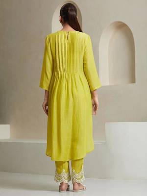  Pin Tucks  Cotton A-Line Kurta With Trouser And Dupatta 2