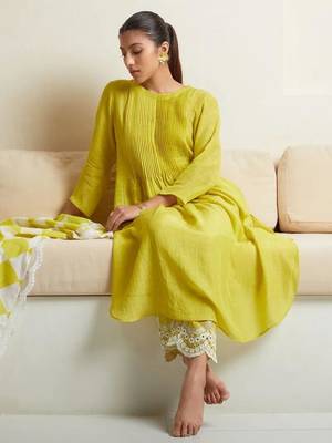  Pin Tucks  Cotton A-Line Kurta With Trouser And Dupatta 3
