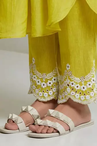  Pin Tucks  Cotton A-Line Kurta With Trouser And Dupatta