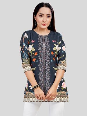  crepe printed short kurti 1