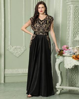 Designer Sleeve-less Jalabiya Kaftan With Intricate Gold Embroidery 1
