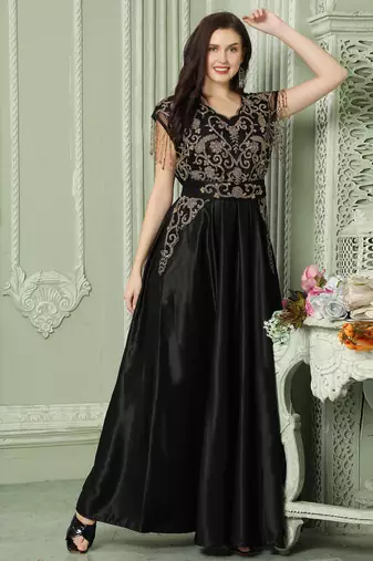Designer Sleeve-less Jalabiya Kaftan With Intricate Gold Embroidery