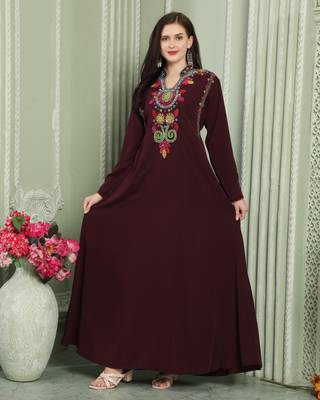 Designer-wear Velvet Kaftan with Multicolor Embroidered Sleeves 1