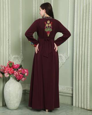 Designer-wear Velvet Kaftan with Multicolor Embroidered Sleeves 3