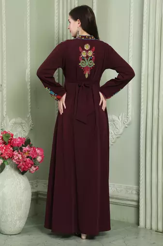Designer-wear Velvet Kaftan with Multicolor Embroidered Sleeves