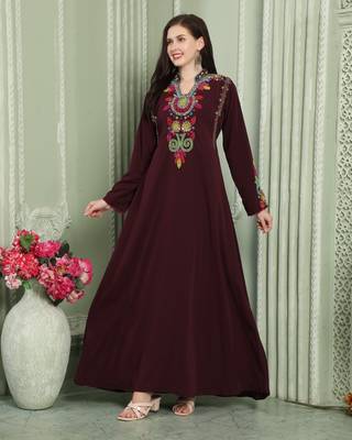 Designer-wear Velvet Kaftan with Multicolor Embroidered Sleeves 4