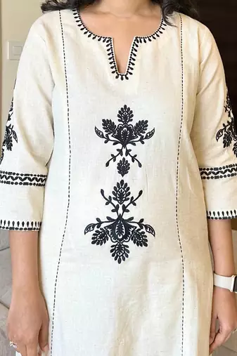  Embroidered A-Line Thread Work  Cotton Kurta With Trousers