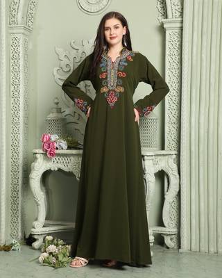 Designer Smotth Lazer Kaftan with Multicolored Embellished Sleeves 1