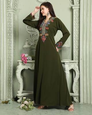 Designer Smotth Lazer Kaftan with Multicolored Embellished Sleeves 2