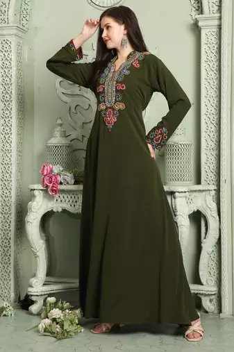 Designer Smotth Lazer Kaftan with Multicolored Embellished Sleeves