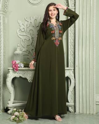 Designer Smotth Lazer Kaftan with Multicolored Embellished Sleeves 3