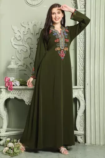 Designer Smotth Lazer Kaftan with Multicolored Embellished Sleeves