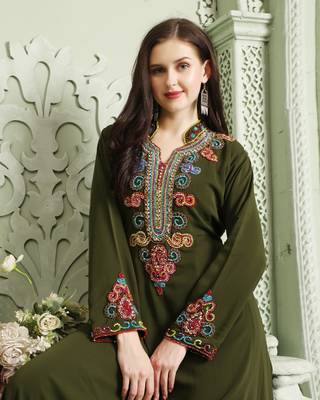 Designer Smotth Lazer Kaftan with Multicolored Embellished Sleeves 5