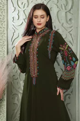 Smooth Lazer Georgette Kaftan with Multicoloured Embroidery