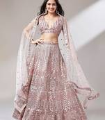 Rose Gold Net Mirror Sequin embroidery Semi-Stitched Lehenga choli & Dupatta