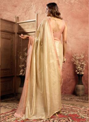 Chiku tissue silk saree with weave border and blouse 5