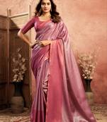 Magenta tissue silk saree with weave border and blouse