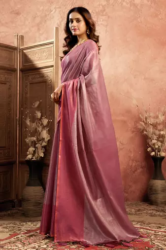 Magenta tissue silk saree with weave border and blouse