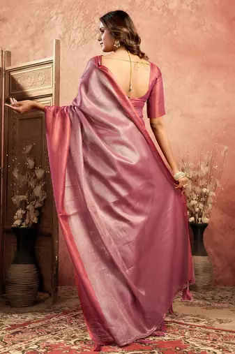 Magenta tissue silk saree with weave border and blouse