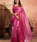 Rani tissue silk saree with weave border and blouse