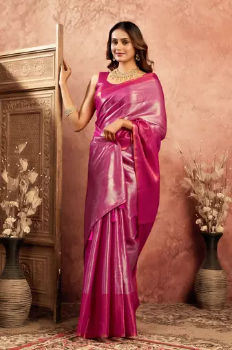 Rani tissue silk saree with weave border and blouse