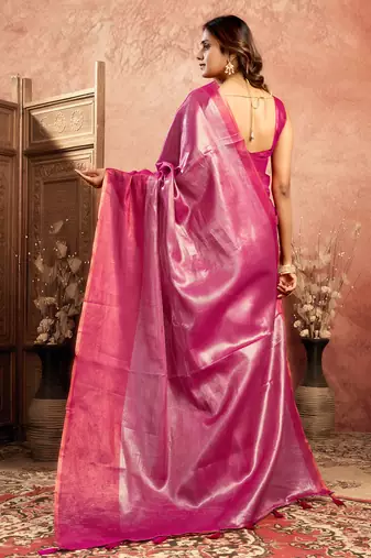 Rani tissue silk saree with weave border and blouse