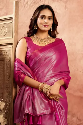 Rani tissue silk saree with weave border and blouse