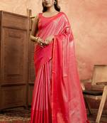 Red tissue silk saree with weave border and blouse