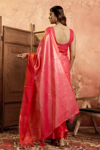 Red tissue silk saree with weave border and blouse