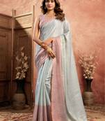 sky blue tissue silk saree with weave border and blouse