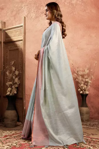 sky blue tissue silk saree with weave border and blouse