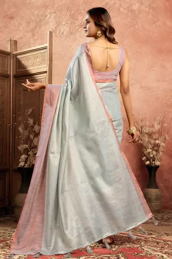 sky blue tissue silk saree with weave border and blouse
