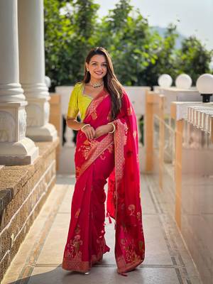 Red Viscose Dolla Silk blend Saree 2