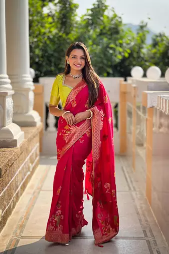 Red Viscose Dolla Silk blend Saree