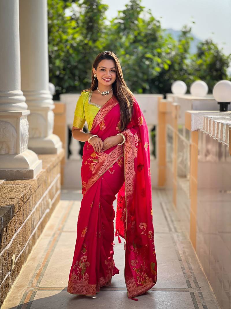 Red Viscose Dolla Silk blend Saree