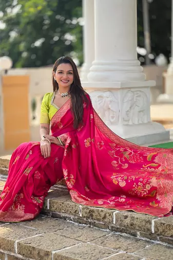 Red Viscose Dolla Silk blend Saree