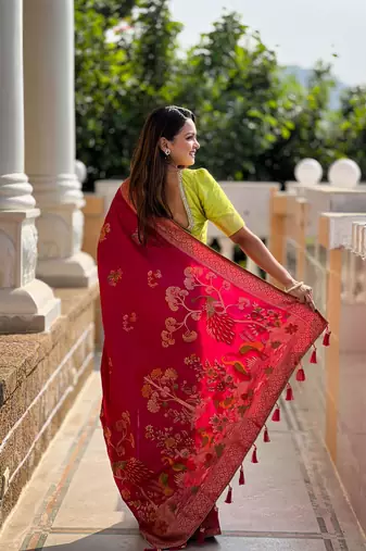 Red Viscose Dolla Silk blend Saree