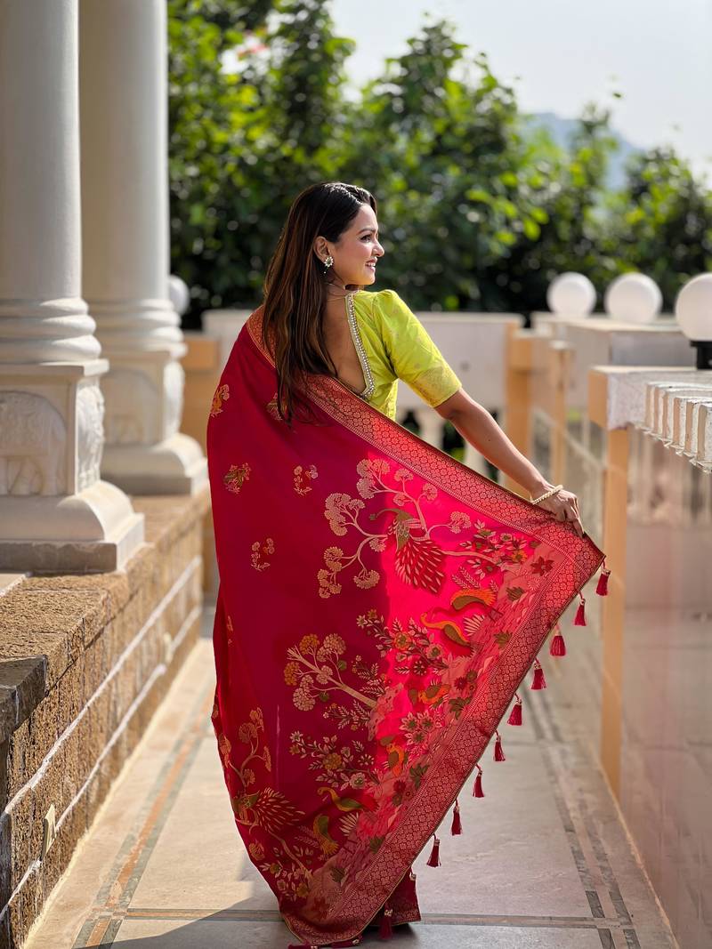 Red Viscose Dolla Silk blend Saree