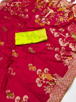 Red Viscose Dolla Silk blend Saree 5