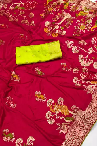 Red Viscose Dolla Silk blend Saree