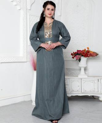 Aabla Work Mirror Finish Jalabiya Kaftan For Women 1